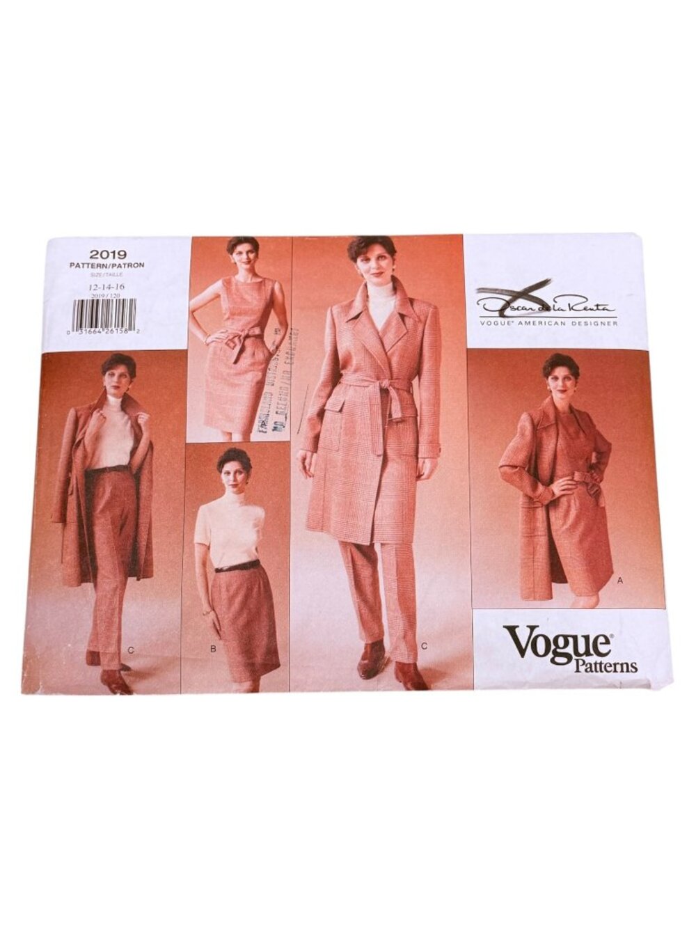Vogue 2019 Oscar de la Renta Coat Dress Skirt Pant Sz 12 14 16 Sew Pattern Uncut
